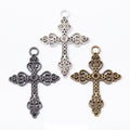 Floral Cross Metal Charm in 3 Distinct Finishes for Jewelry Making view 1