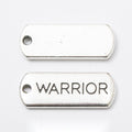 WARRIOR Engraved Rectangular Tag Pendant Charm in Antique Silver view 1
