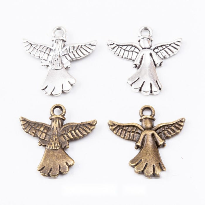 Angel Charm Winged Figure Metal Pendant in Two Finishes
