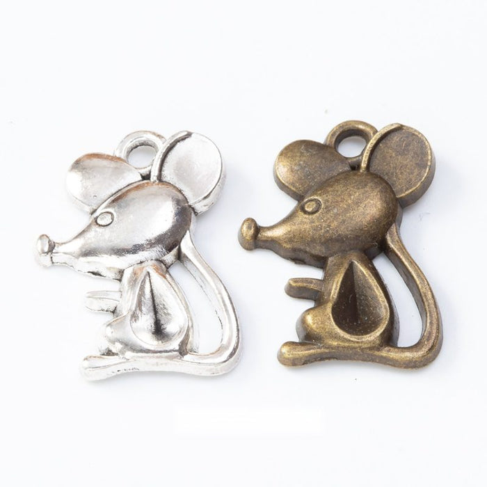 Three Dimensional Sitting Mouse Metal Charm Jewelry Making Component
