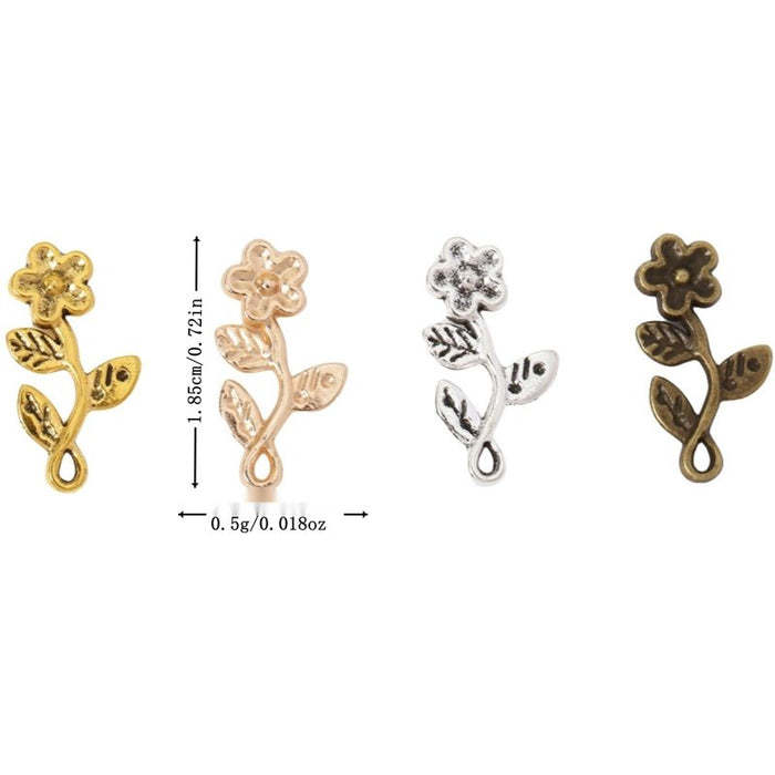 Flower Stem Metal Charm in 4 Pictured Finishes Jewelry