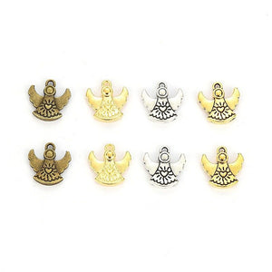 Small Angel Charms with Wings and Heart, Four Antique Metal Finishes
