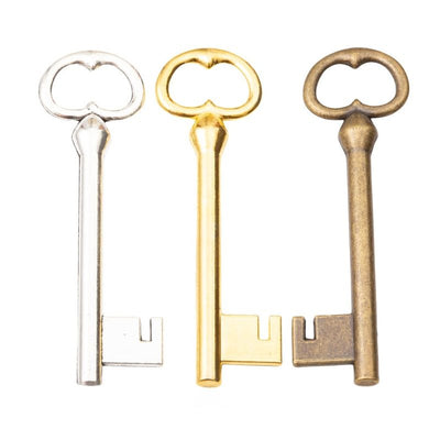Loop Top Skeleton Key Charm finish comparison on a white background