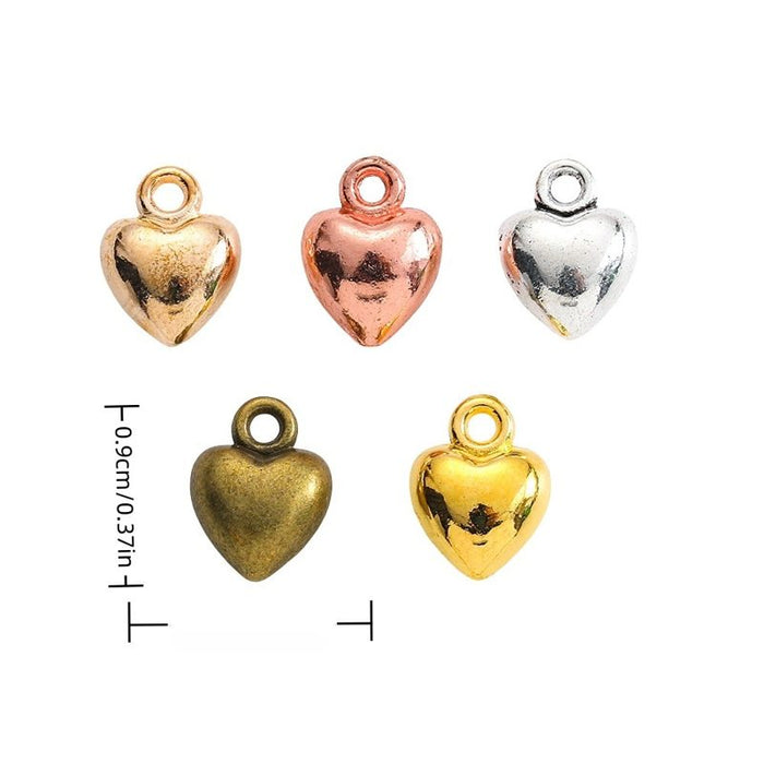 Puffed Heart Metal Charms in Five Polished Finishes