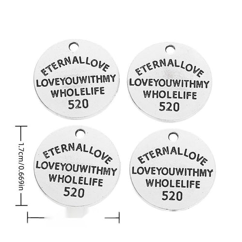 Eternal Love 520 Disc metal piece shown in Antique Silver beside printed specifications