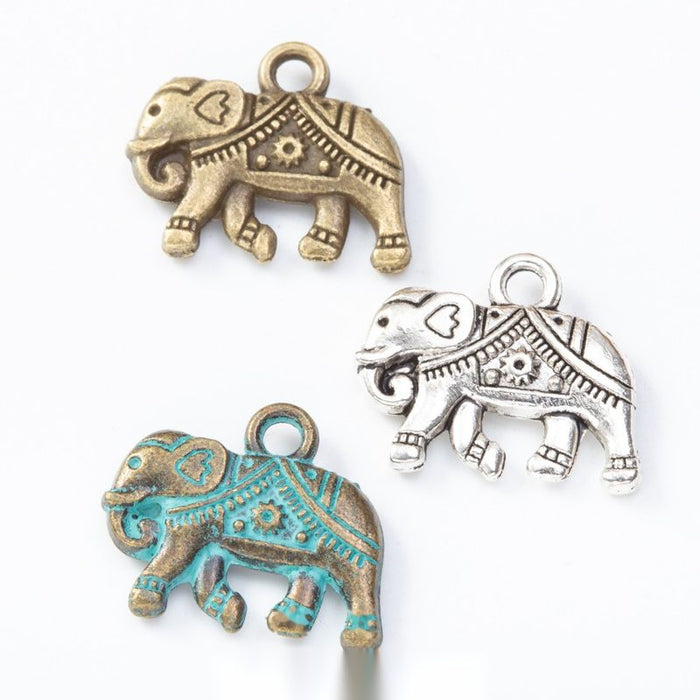 Patterned Elephant Metal Charms in Three Antique Finishes