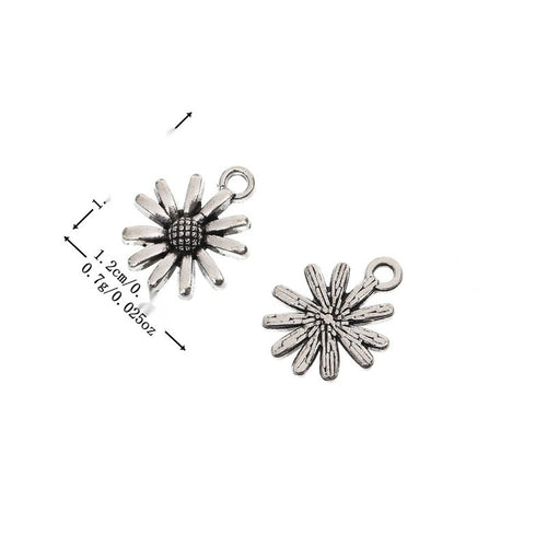 Metal dimensional flower connector, front and reverse views shown in the product image