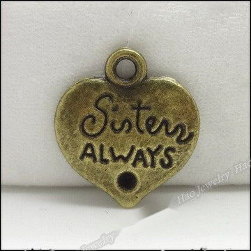 Sister Always Heart Pendant Charm in Antique Bronze