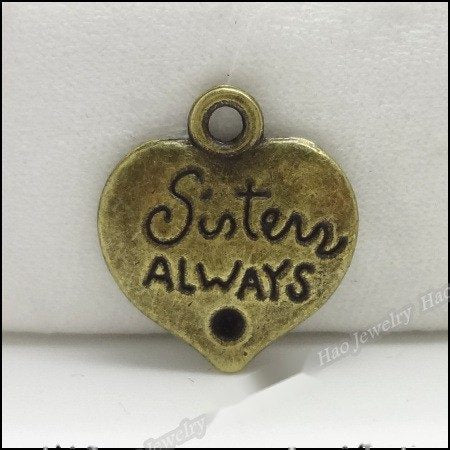 Sister Always Heart Pendant Charm in Antique Bronze