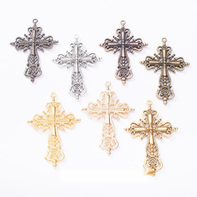 Group view of ornate cross styles on a white background