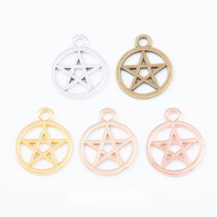 Open Pentagram Circle Charm in Multiple Metal Finishes for Jewelry Making