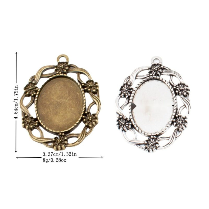 Ornate Oval Cabochon Pendant Settings in Two Antique Metal Finishes