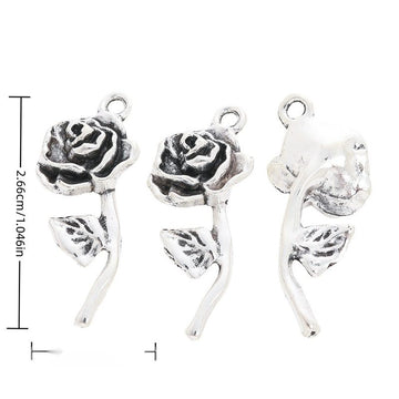 Rose Stem Vintage Metal Charm Pendant for Jewelry Making