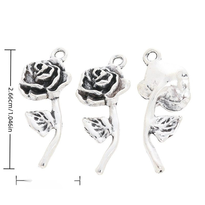 Rose Stem Vintage Metal Charm Pendant for Jewelry Making