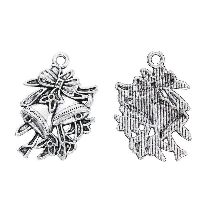 Antique Silver Holly Leaves and Bells Christmas Charm