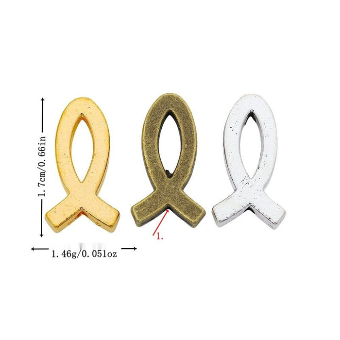 Ribbon Fish Outline Metal Charms in Bronze Gold and Silver Tones