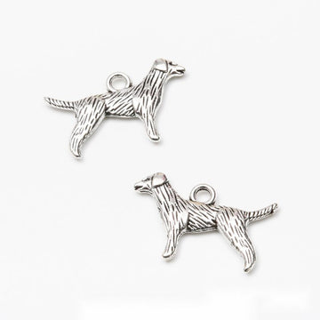 Textured Standing Dog Charm in Antique Silver Tone Metal