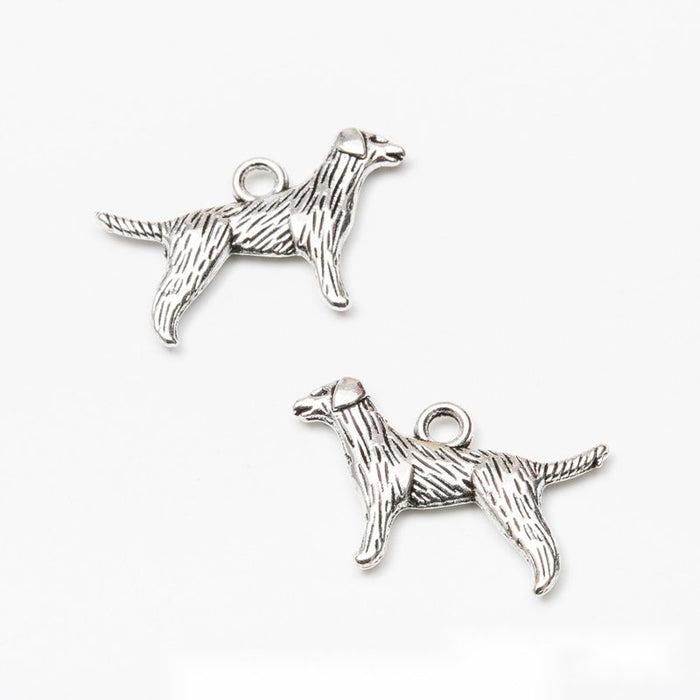 Textured Standing Dog Charm in Antique Silver Tone Metal