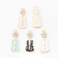 Enamel Guitar Charms With Crystal Flower In Four Colors view 1