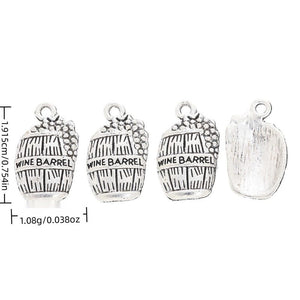Wine Barrel and Grapes Charm in Antique Silver Tone