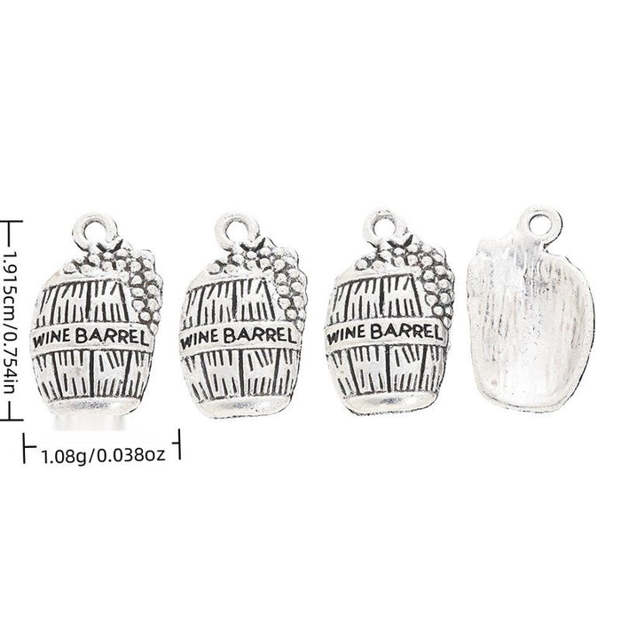 Wine Barrel and Grapes Charm in Antique Silver Tone