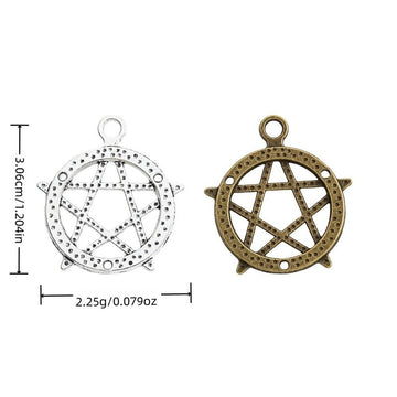 Circular Pentagram Metal Charms in Two Antique Finishes