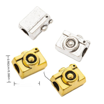 Camera Large Hole Bead with a compact camera shape with a raised lens in 2 Metal Finishes