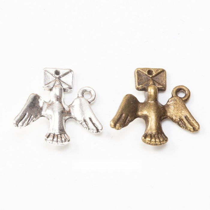 Flying Dove with Envelope Charms in Two Antique Finishes