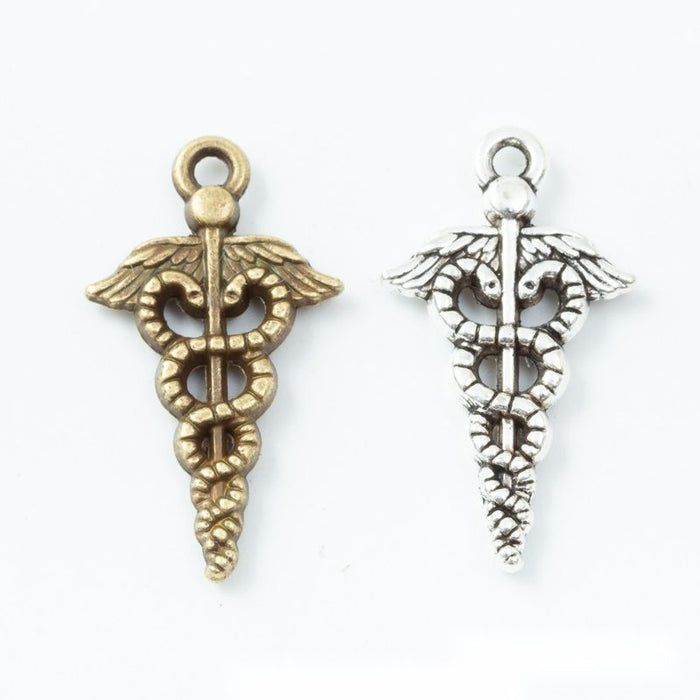 Caduceus Charm in 2 Metal Finishes for Jewelry Making