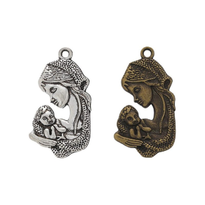 Mother and Child Metal Charms in Two Antique Finishes
