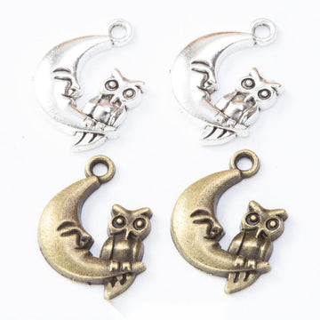 Owl On Crescent Moon Antique Metal Charms Jewelry Findings