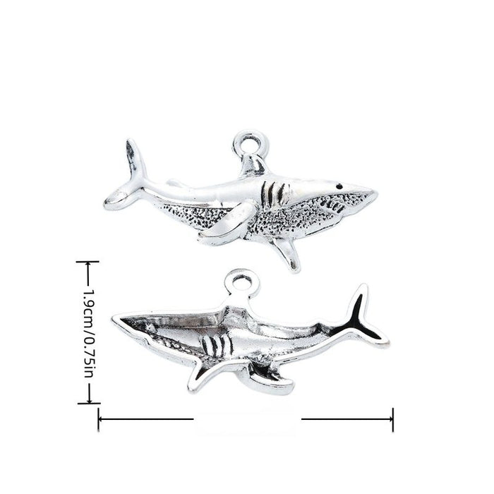 Textured Shark Charm in Antique Silver Tone Jewelry Making Component