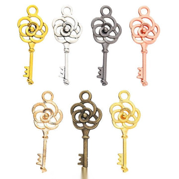 Rose Key Charm in 7 Metal Finishes for Jewelry Making