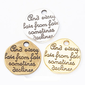 Round Engraved Quote Tag Charm in Multiple Metal Finishes for Jewelry Making