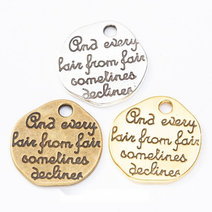 Round Engraved Quote Tag Charm in Multiple Metal Finishes for Jewelry Making
