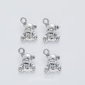 Antique Silver Teddy Bear Charm with Bow and Raised Details view 1