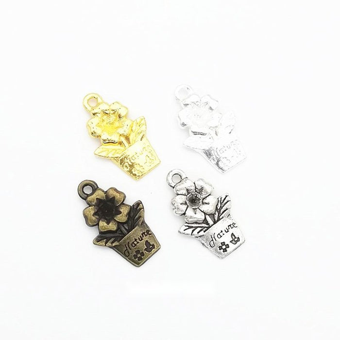 Flower Pot Charm Metal Jewelry Making Component Pendant
