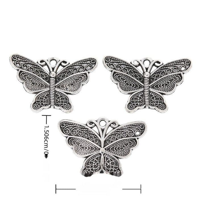 Wide Filigree Butterfly Alloy Charm in Antique Silver Finish