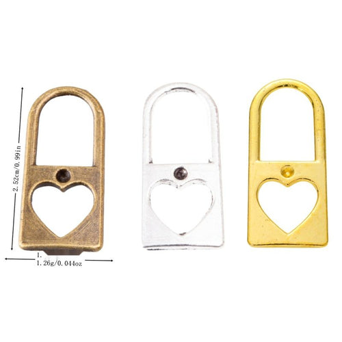 Heart Cutout Padlock Metal Charm Pendants shown in a grouped front view on a plain background