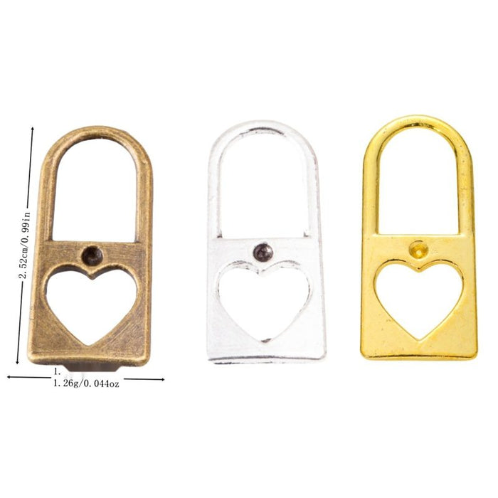 Heart Cutout Padlock Metal Charm Pendants in 3 Finishes