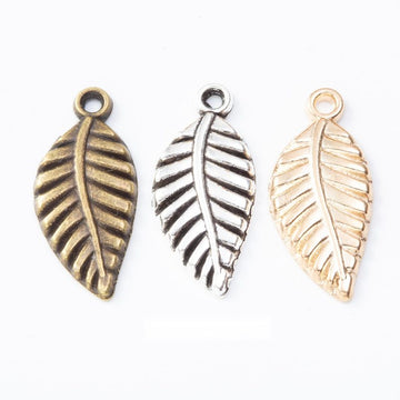 Veined Leaf Metal Charm in Three Metallic Finishes