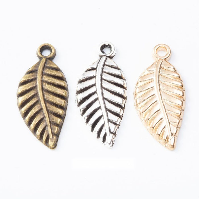 Veined Leaf Metal Charm in Three Metallic Finishes