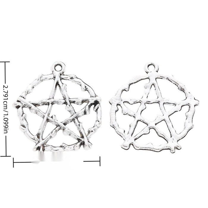 Antique Silver Open Pentagram Circle Charms for Jewelry Making