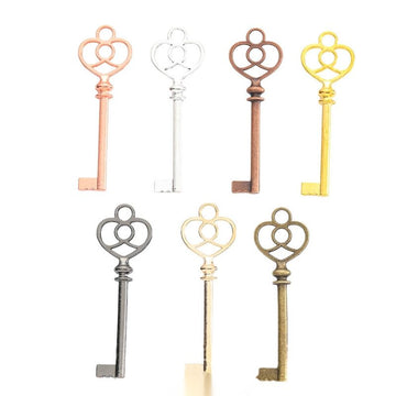 Heart-Top Skeleton Key Metal Charms in Seven Finishes