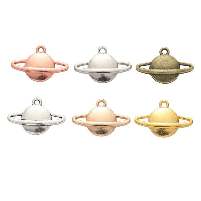 Ringed Planet Metal Charms in Seven Metallic Finishes