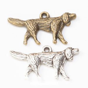 Antique Long-Eared Walking Dog Metal Charm, Two Finishes