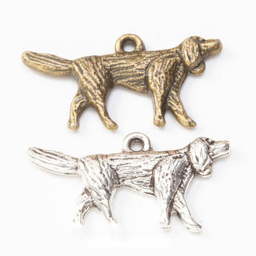 Antique Long-Eared Walking Dog Metal Charm, Two Finishes