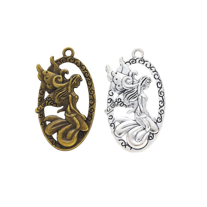 Oval Angel Relief Charm Pendants in Two Antique Finishes