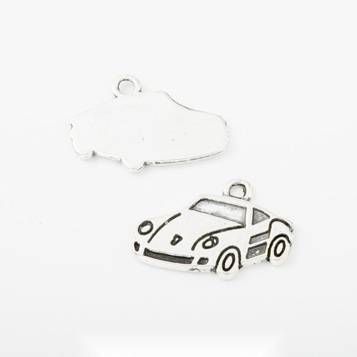 Antique Metal Sports Car Charm Pendant With Textured Detail, Single Finish