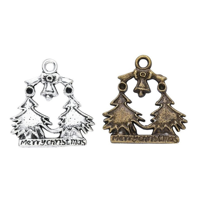 Christmas Tree and Bells Plaque Charms in Bronze and Silver